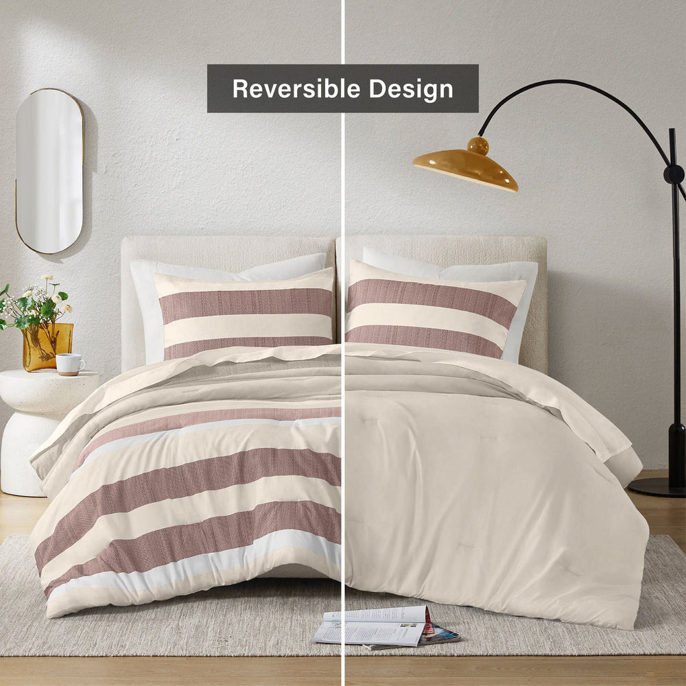 3-Piece Full/Queen Stripe Textured Print Comforter Set,Terracotta Media 4