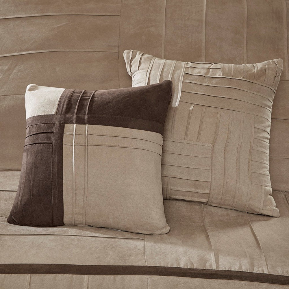 7 Piece Faux Suede Comforter Set Beige King Media 5