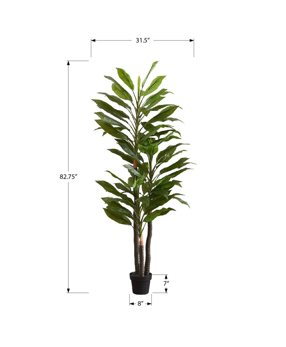 Artificial Plant, 83' Tall, Indoor, Dracaena Tree, Decorative, Faux,  Fake, Floor, Potted, Real Touch, Green Leaves, Black Pot Media 3