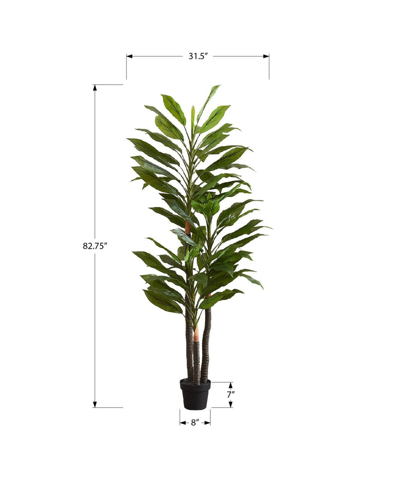 Artificial Plant, 83' Tall, Indoor, Dracaena Tree, Decorative, Faux,  Fake, Floor, Potted, Real Touch, Green Leaves, Black Pot