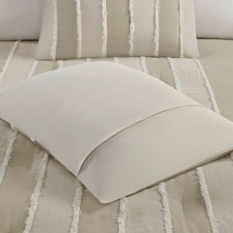 3 Piece Striped Cotton Comforter Set Taupe King/Cal King