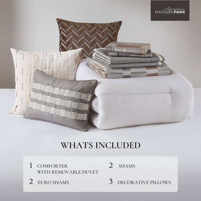 9 PCS King Jacquard Oversized Duvet Style Comforter Set Taupe