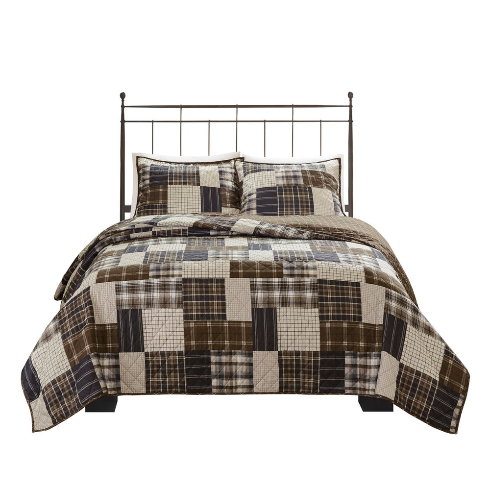 3 Piece Reversible Printed Quilt Set Black/Brown King/Cal King Media 10