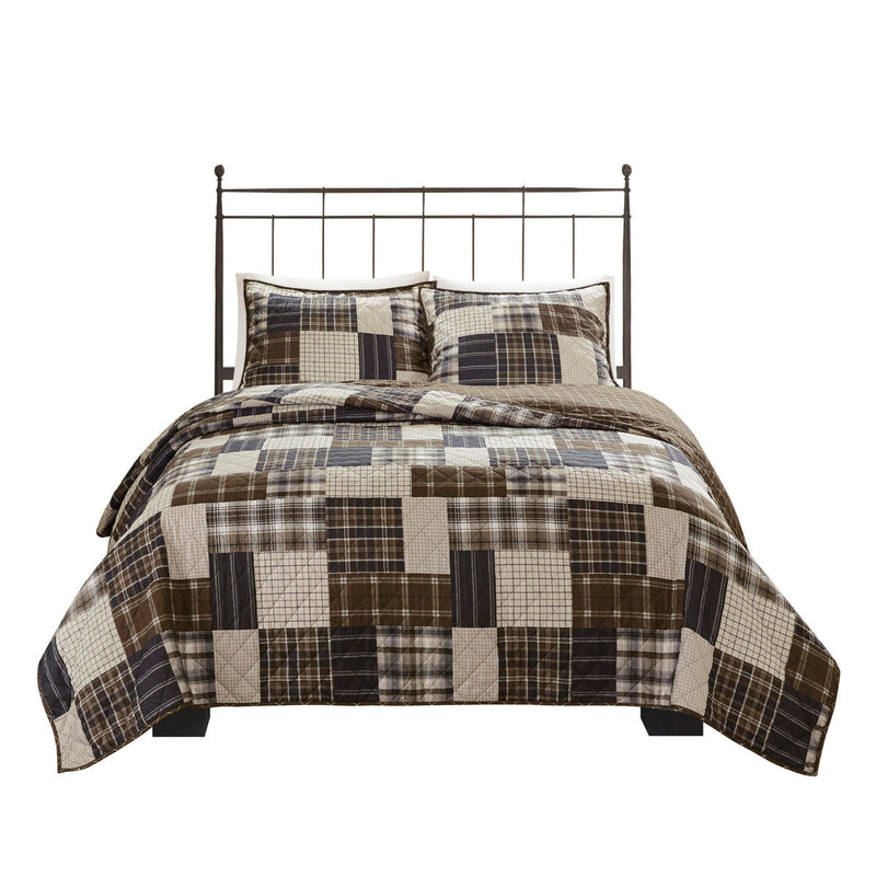 3 Piece Reversible Printed Quilt Set Black/Brown King/Cal King