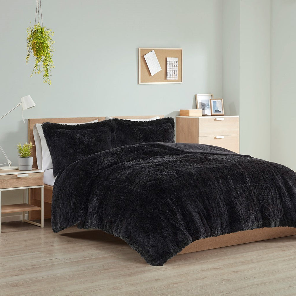 Full/Queen Shaggy Long Fur Comforter Mini Set Media 1
