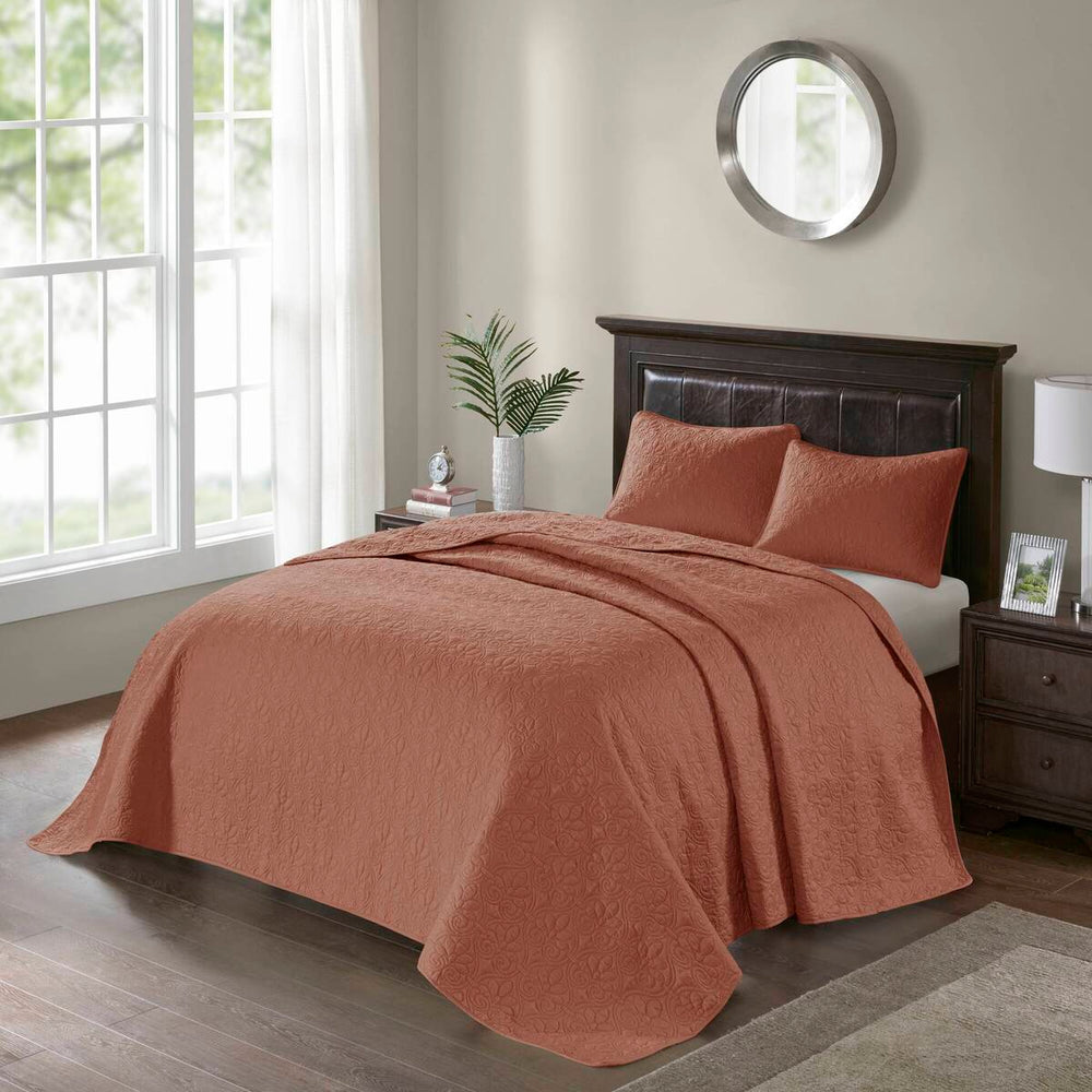 3 Piece Reversible Bedspread Set Clay Red Queen Media 4