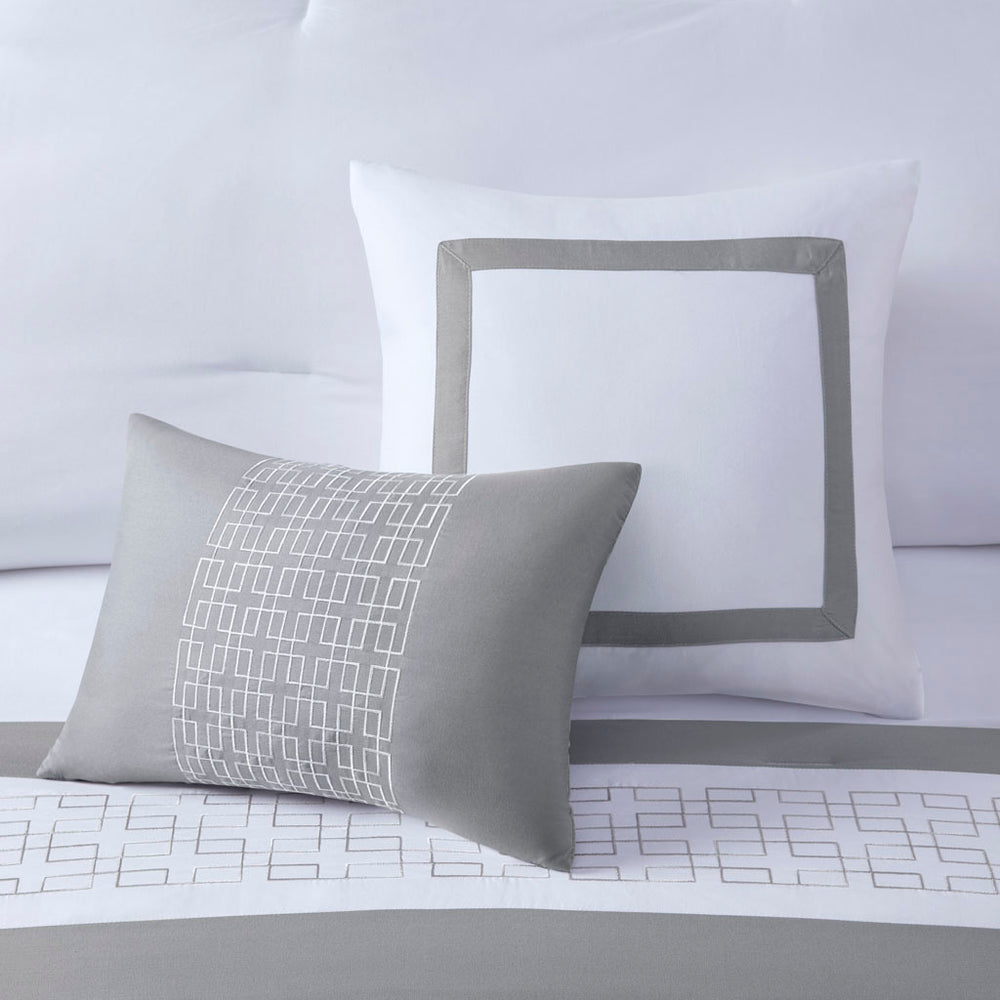 8 Piece Embroidered Comforter Set White Cal King Media 16