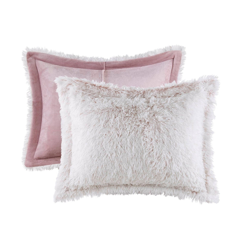 3 PCS King/Cal King Shaggy Faux Fur Comforter Mini Set Pink/White