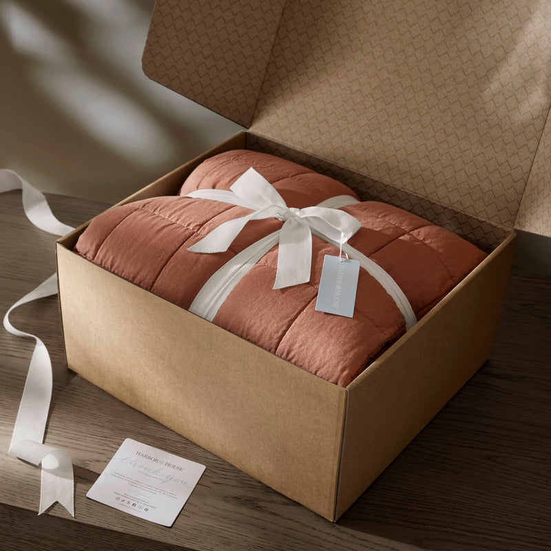 3-Piece Full/Queen Linen Garment Washed Quilt Set,Clay