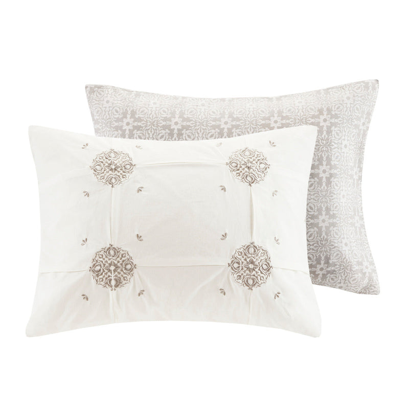King/Cal King 4 Piece Embroidered Cotton Reversible Duvet Cover Set