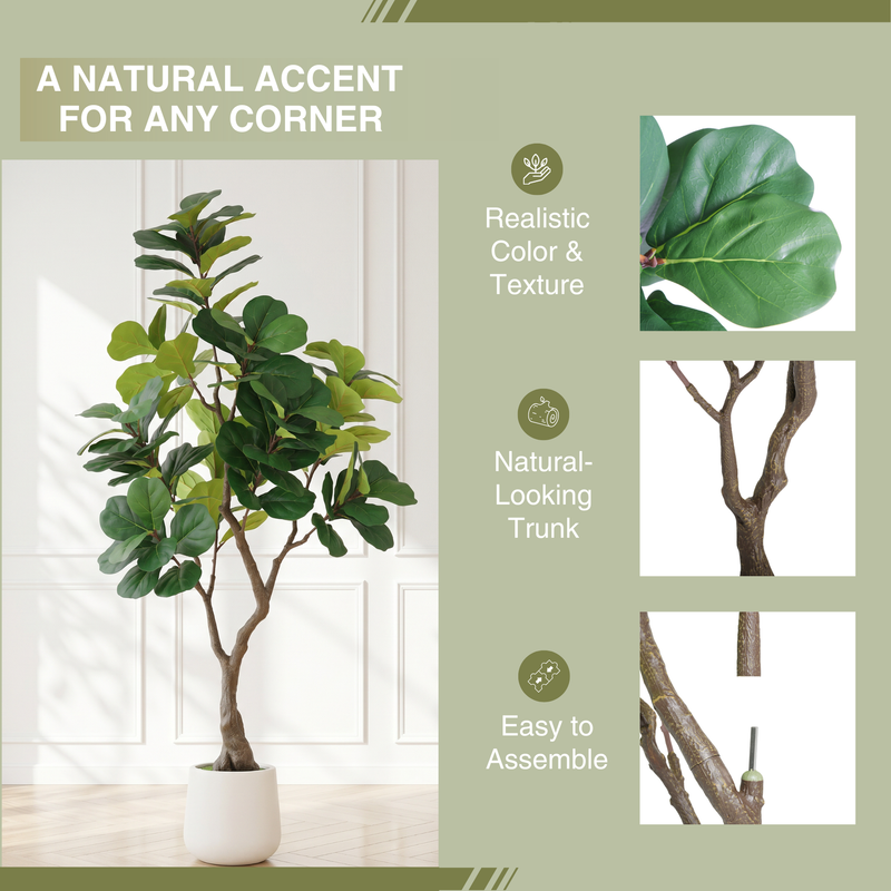 6FT Artificial Fiddle Leaf Fig Tree With Decorative White Pot, Faux Indoor Plant for Home Office Living Room Corner Decoration, 1pc/set