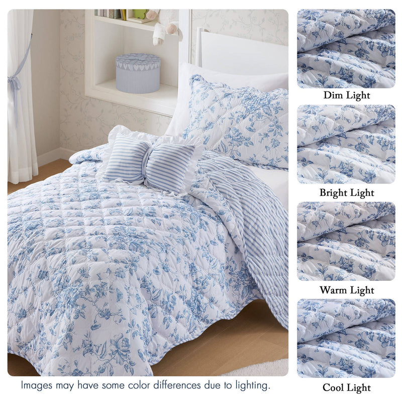 3 Pieces Twin/Twin XL Quilt Set with Decorative Pillow,Blue