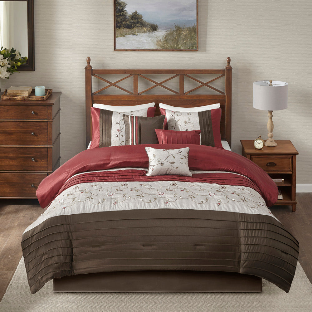 Embroidered 7 Piece Comforter Set Red Queen Media 7