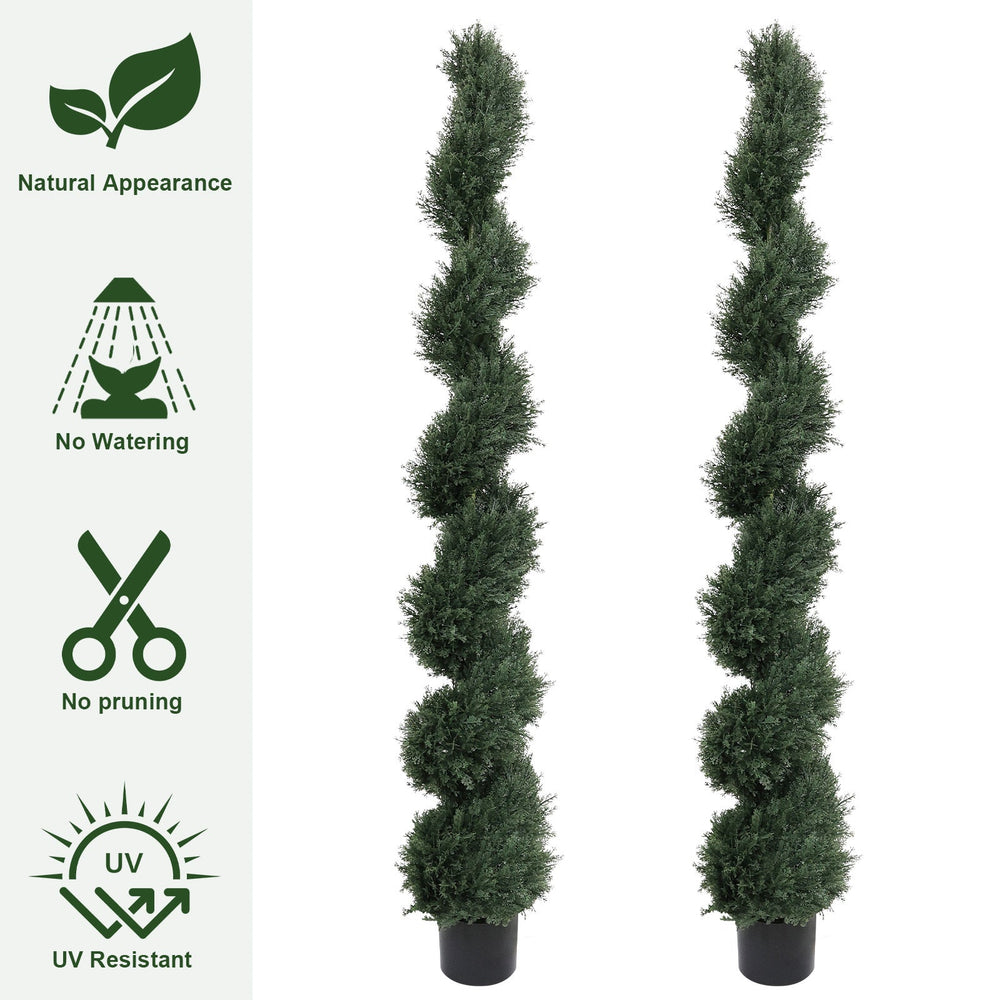 6FT single-color spiral-shaped potted cedar tree, a realistic artificial evergreen plant, suitable for decorating outdoor gardens, porches, patios, etc.; 2pcs/set Media 4
