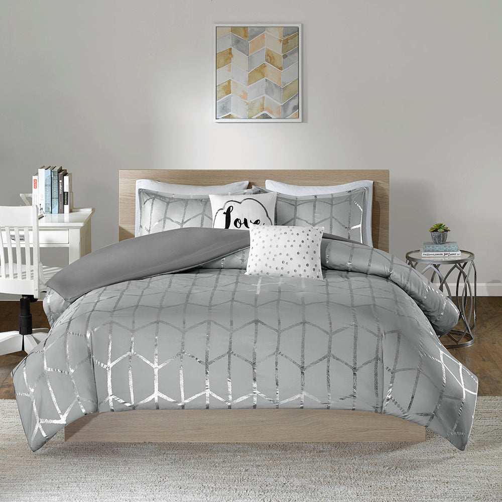 Twin/Twin XL Metallic Printed Duvet Cover Set Media 15