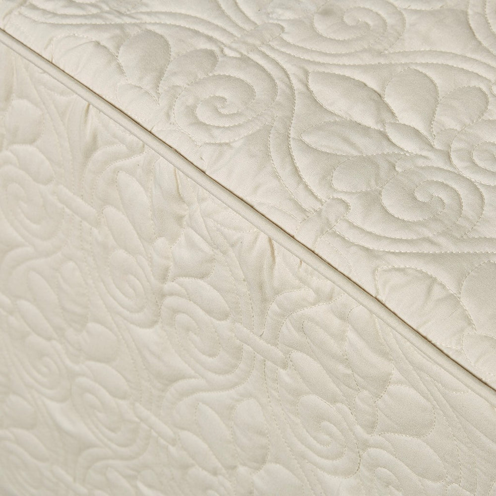 3 Piece Split Corner Pleated Quilted Bedspread Cream Queen Media 13