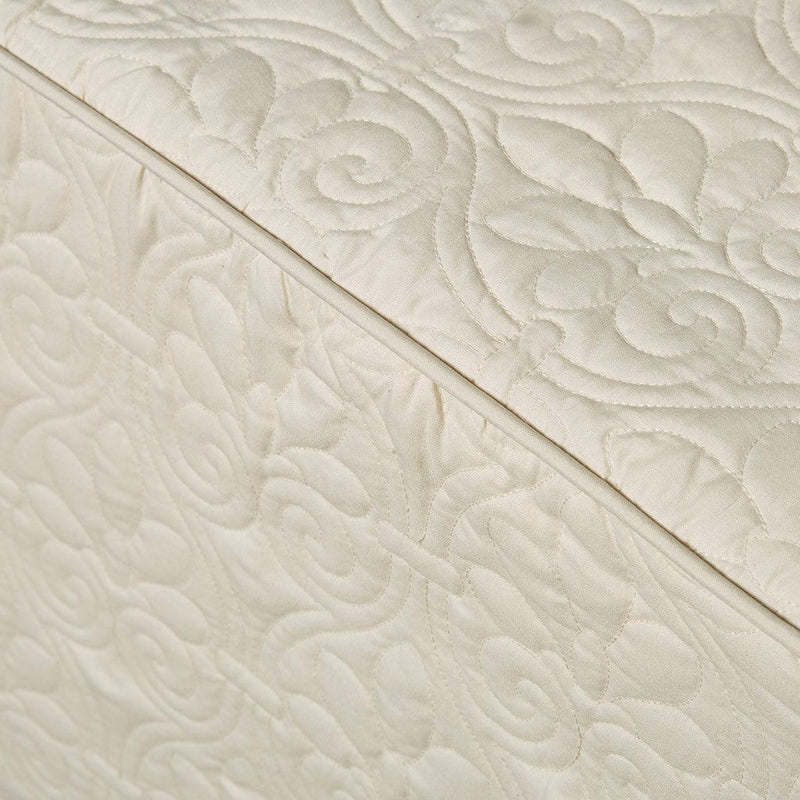 3 Piece Split Corner Pleated Quilted Bedspread Cream Queen
