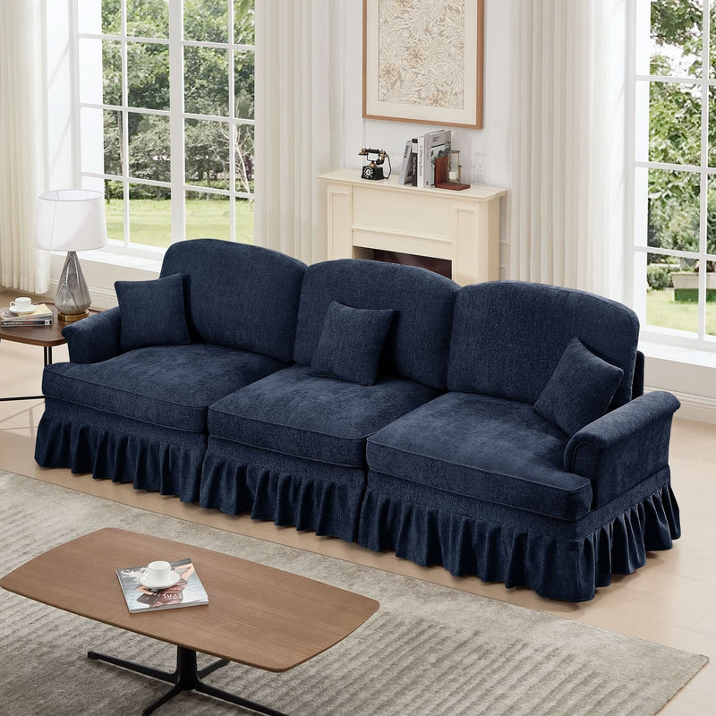 Sofas Chenille Upholstery Three Seater Mid Century Blue Living Room