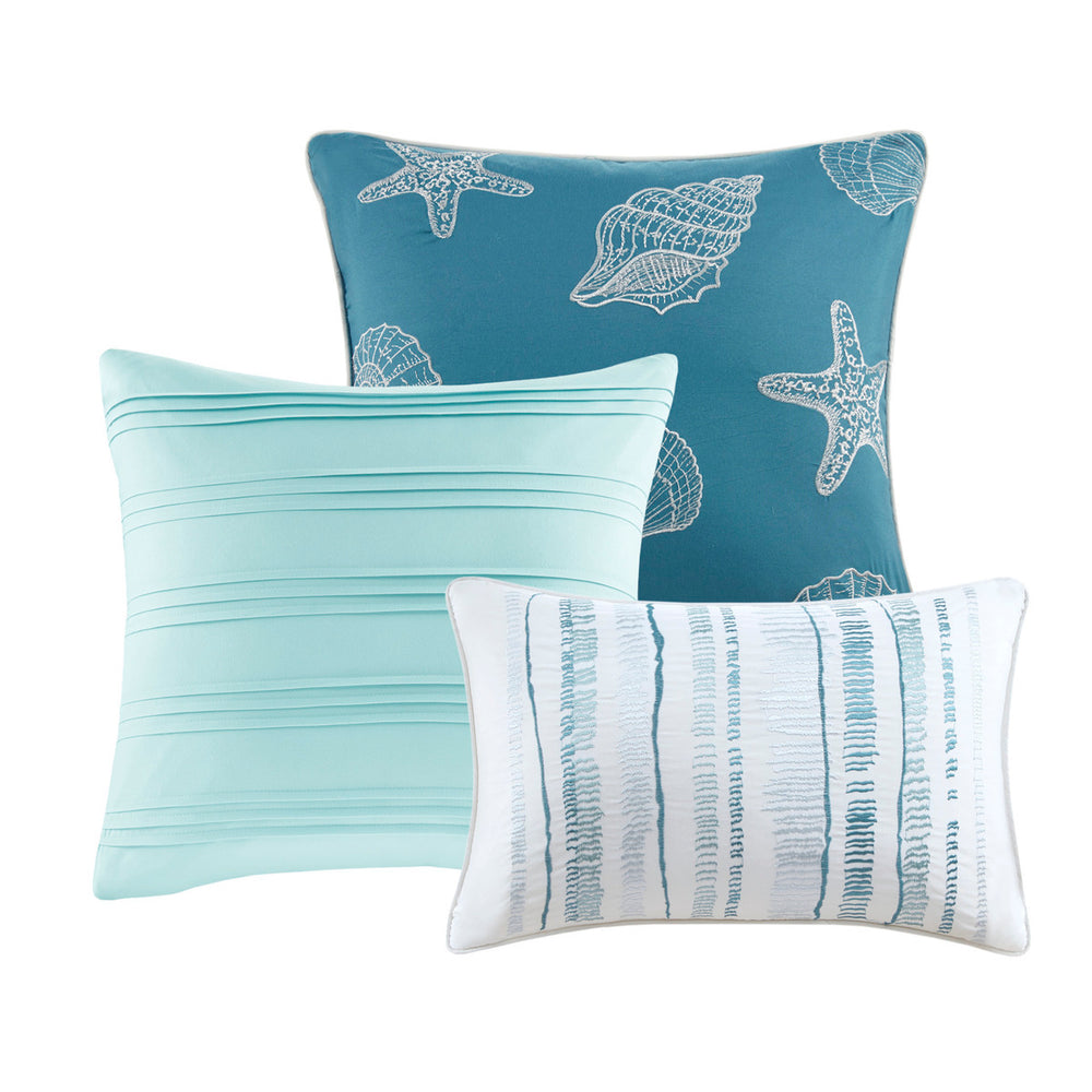 6 Piece Printed Quilt Set with Throw Pillows Aqua Full/Queen Media 3