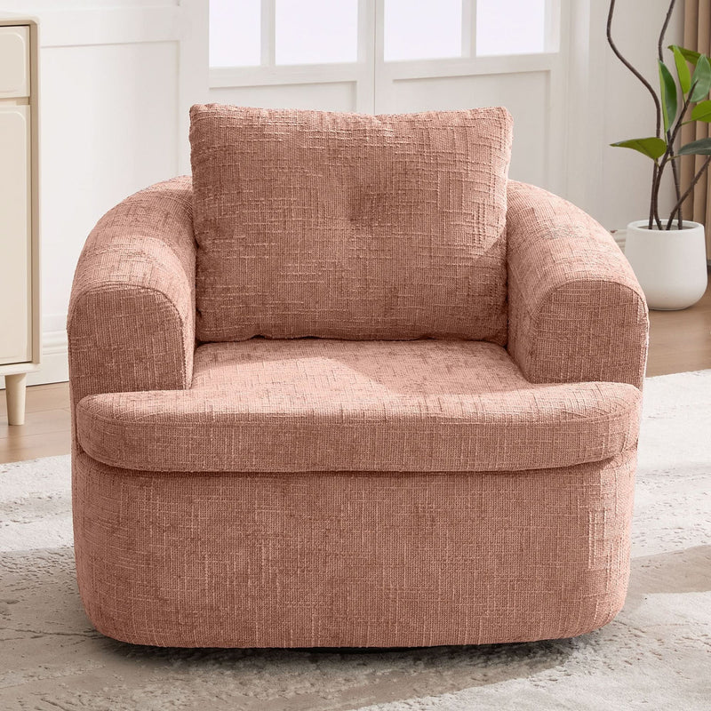 360 Degree Swivel Chair Chenille Pink Dual Layer Cushion Living Room Decor Accent Seating Home