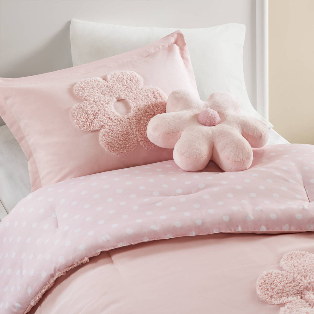 3-Piece Twin Floral Reversible Tufted Chenille Comforter Set with Flower Throw Pillow,Pink Media 3
