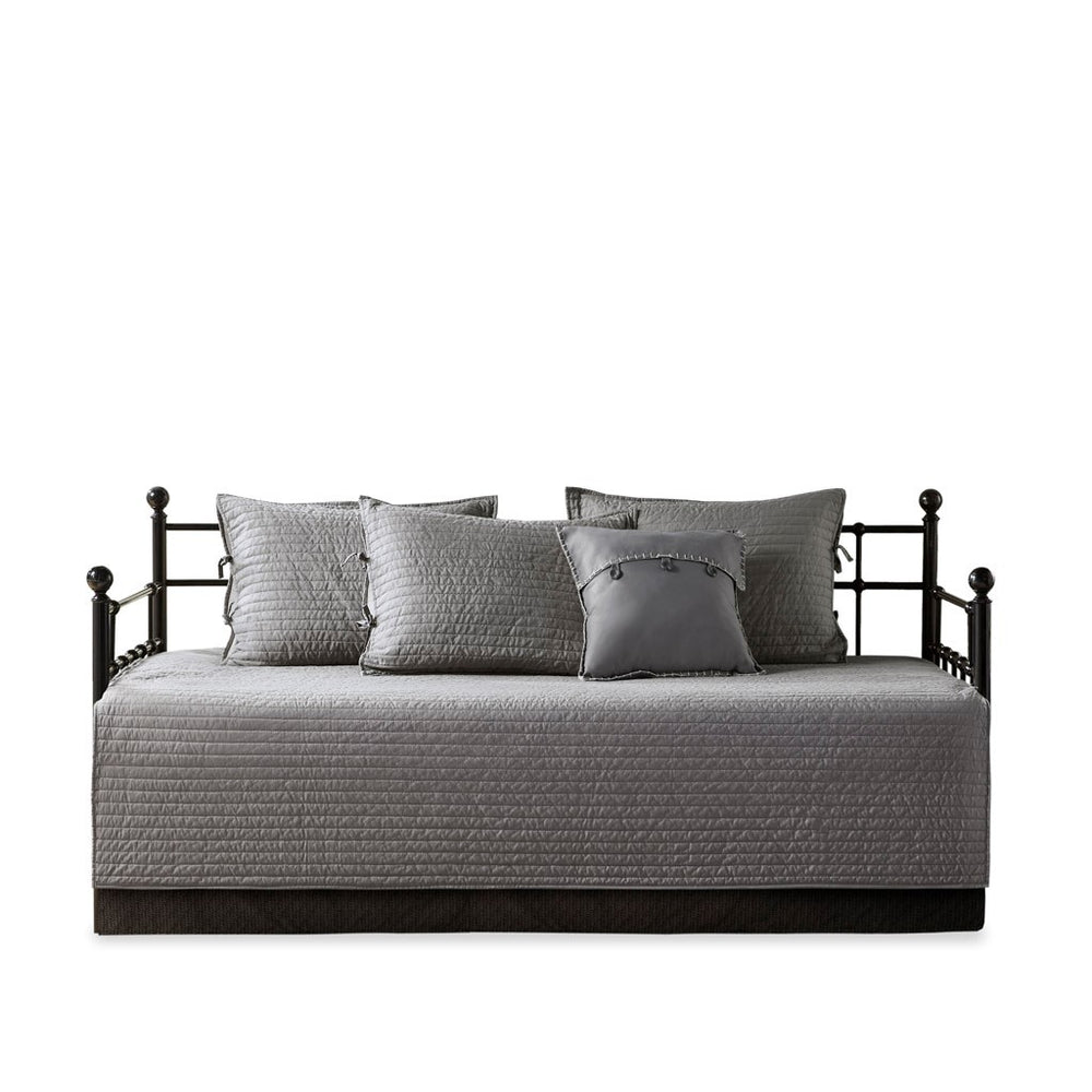 6 Piece Reversible Plaid Daybed Cover Set Grey Daybed Media 8