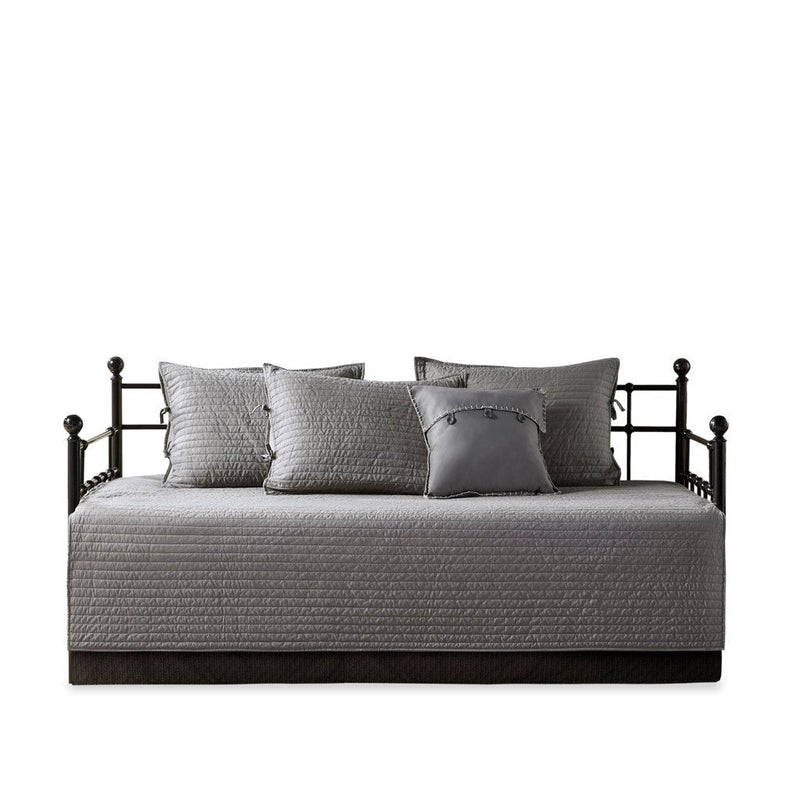 6 Piece Reversible Plaid Daybed Cover Set Grey Daybed