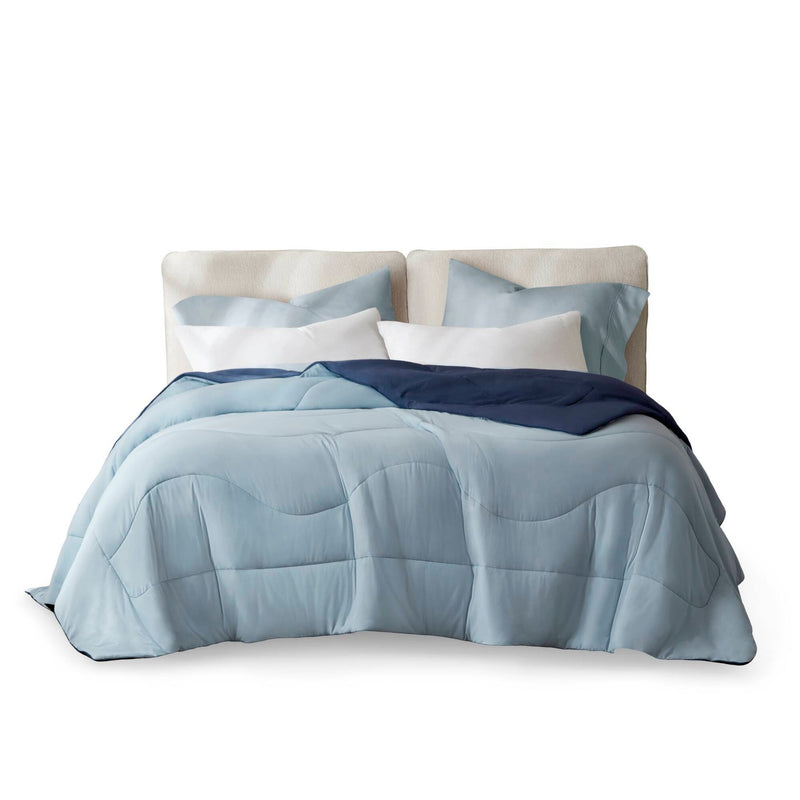 1-Piece Full/Queen Reversible Tencel Comforter Blanket,Blue
