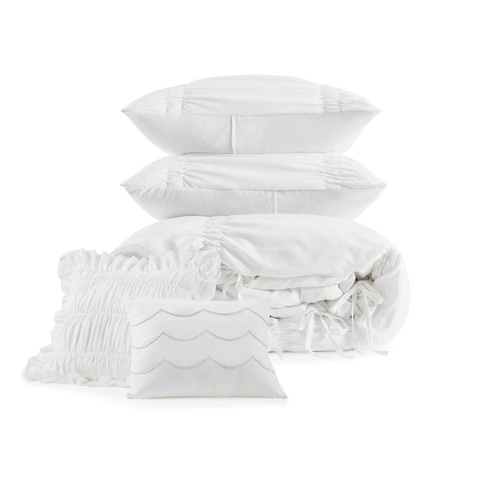 5 Pieces Full/Queen Comforter Set,White Media 9