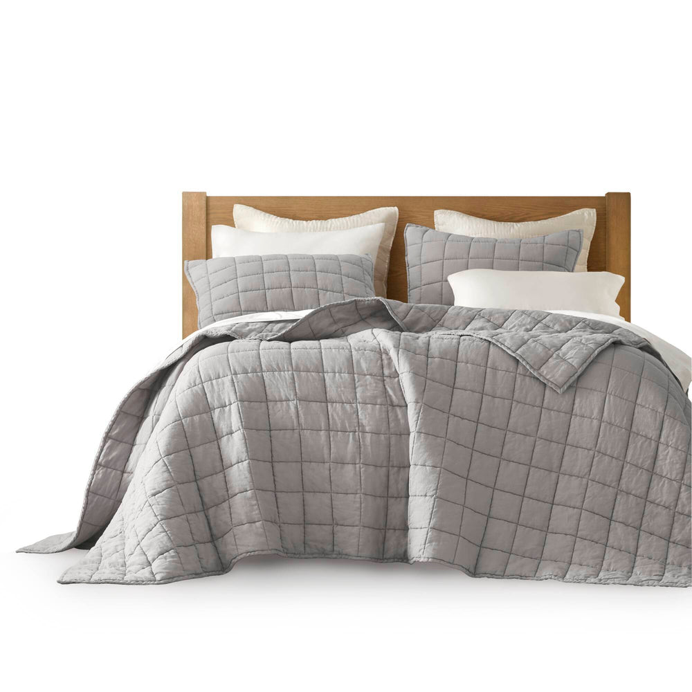 3-Piece King/Cal King Linen Garment Washed Quilt Set,Gray Media 13