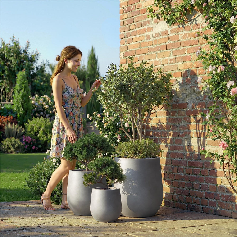 DTY Signature Mount Wilson Modern Indoor Outdoor Fiberstone Tapered Planter, Lightweight, Weather Resistant Garden Pot with Drainage Hole & Rubber Plug (Black, 11'' D x 12'' H) Media 26