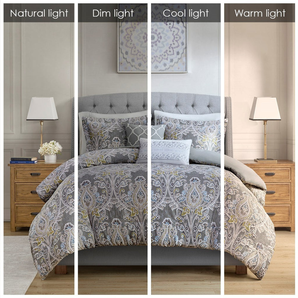 5 Piece Cotton Duvet Cover Set Grey Full/Queen Media 15