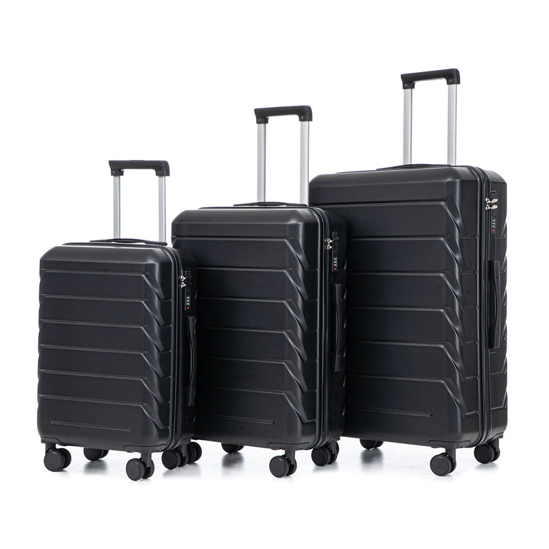 ABS Luggage Set 20 24 28 Inch Spinner Wheels Black Durable 3-Piece & Combination Lock
