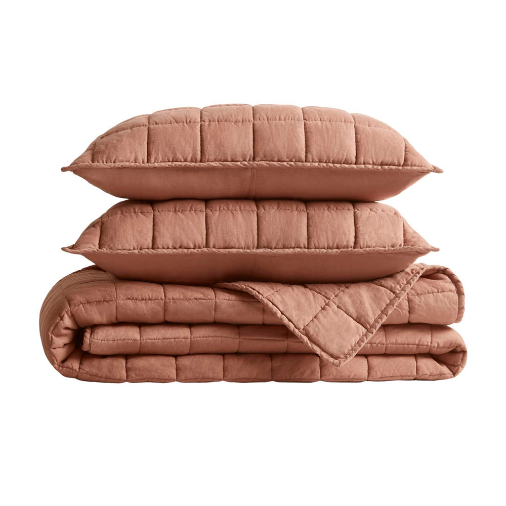 3-Piece King/Cal King Linen Garment Washed Quilt Set,Clay Media 16