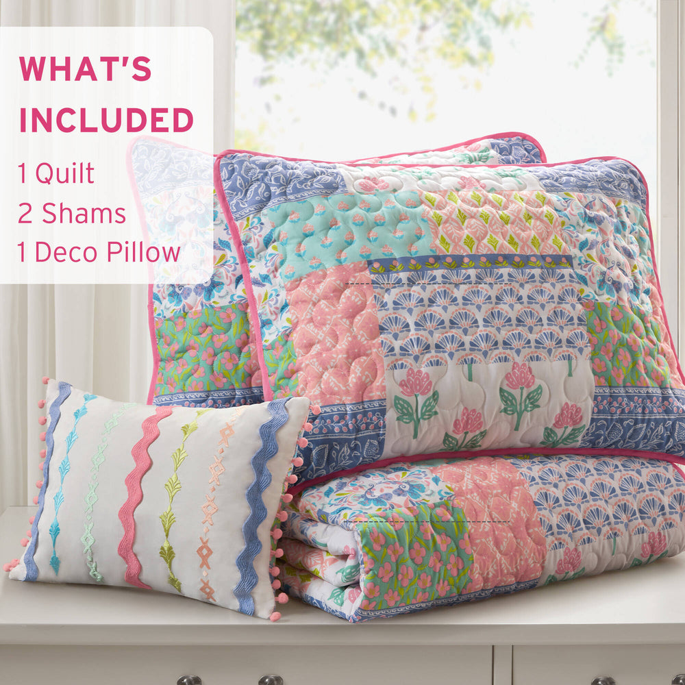 4-Piece Full/Queen 4pcs Quilt Set,Pink Media 7