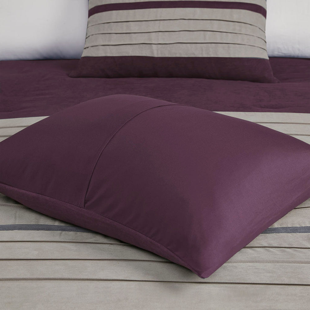 7 PC Pieced Faux Suede Comforter Set Purple Full Media 11