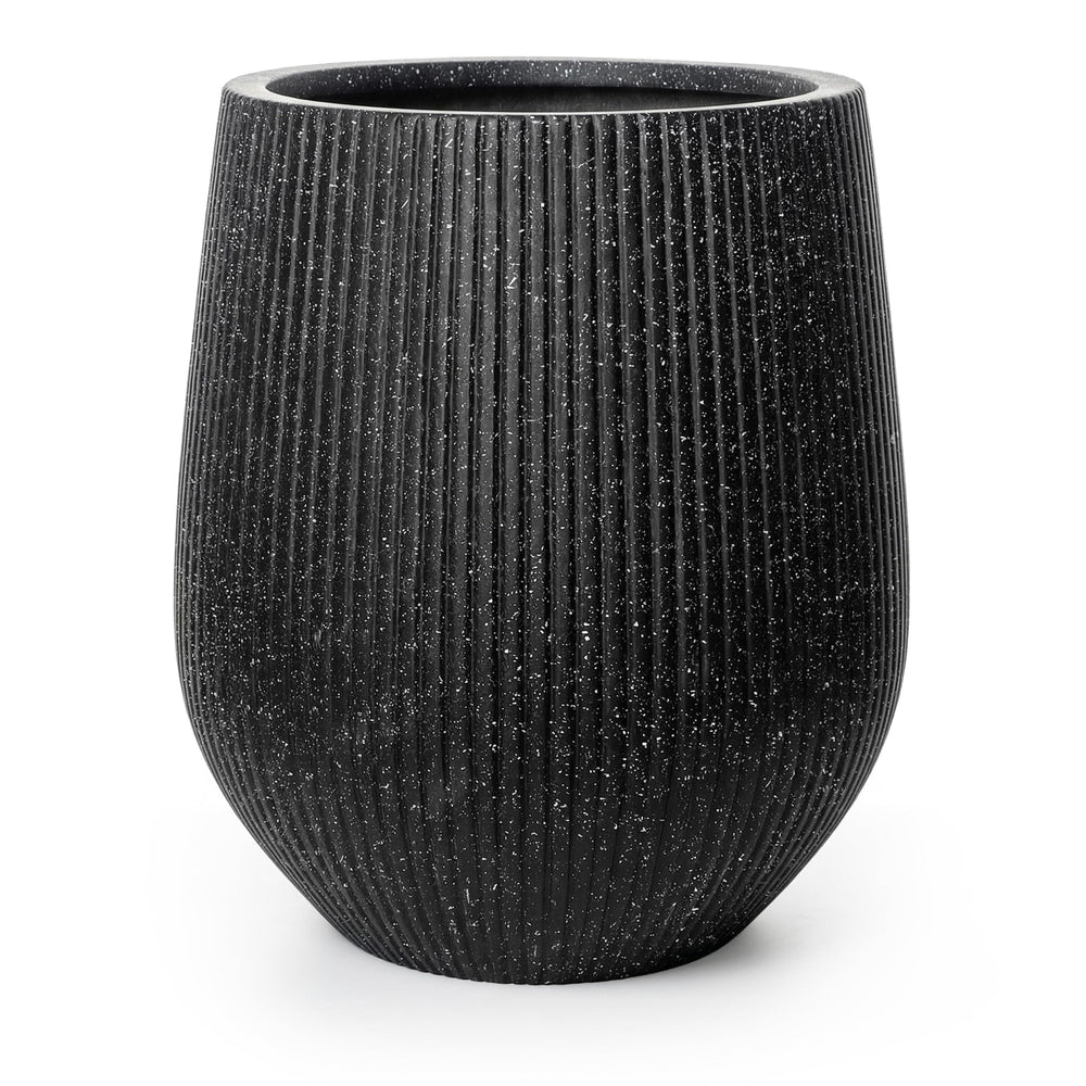 DTY Signature Mount Wilson Modern Indoor Outdoor Fiberstone Tapered Planter, Lightweight, Weather Resistant Garden Pot with Drainage Hole & Rubber Plug (Black, 11'' D x 12'' H) Media 4