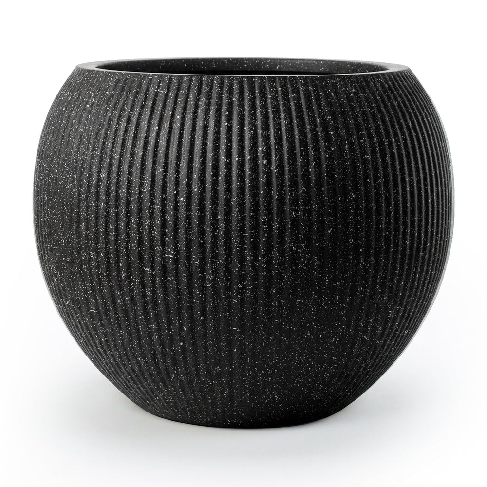 DTY Fiberstone Globe Planter Indoor Outdoor — Lightweight Sphere Ball Pot for Olive Tree, Monstera & Palm | Fiberglass Stone | UV Resistant, Drainage Hole | 2 Coco Mats | Black | 12.6