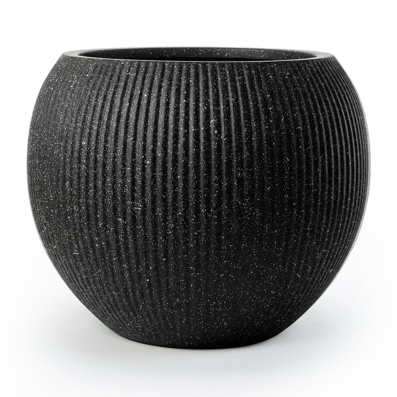DTY Fiberstone Globe Planter Indoor Outdoor — Lightweight Sphere Ball Pot for Olive Tree, Monstera & Palm | Fiberglass Stone | UV Resistant, Drainage Hole | 2 Coco Mats | Black | 12.6" D × 10" H
