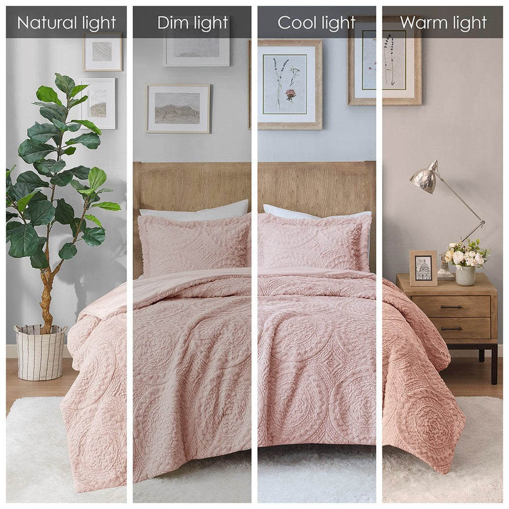 Twin Embroidered Medallion Faux Fur Ultra Plush Comforter Mini Set Media 11