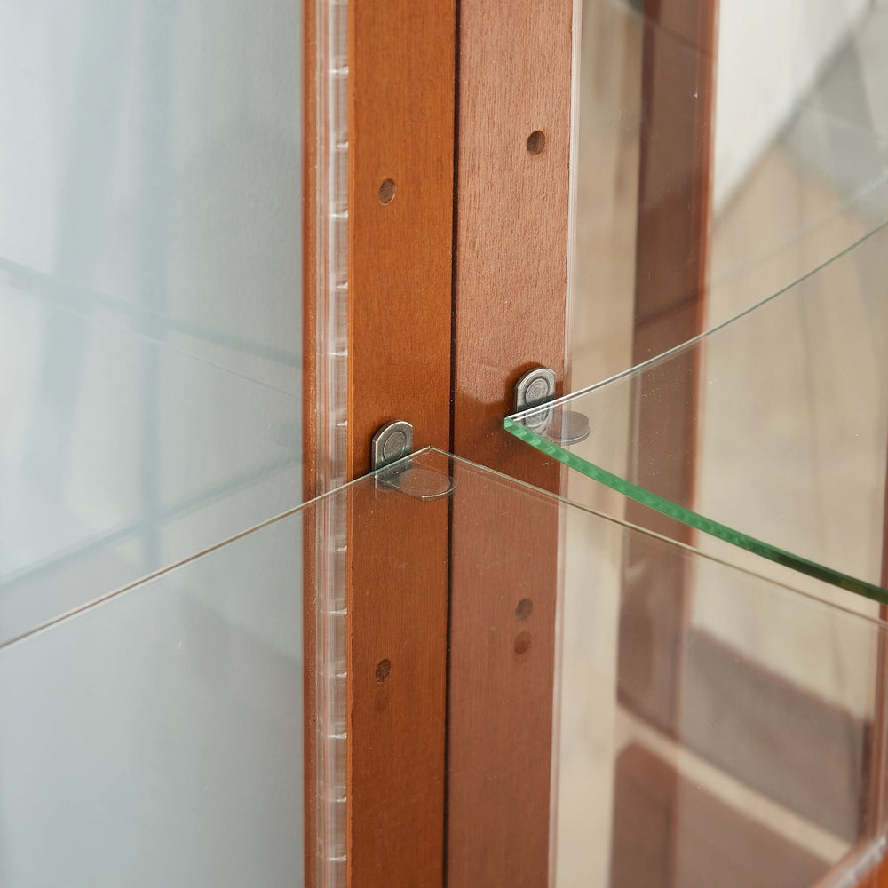 Glass Display Cabinet Tempered Glass Doors Walnut Finish Transitional Media 11