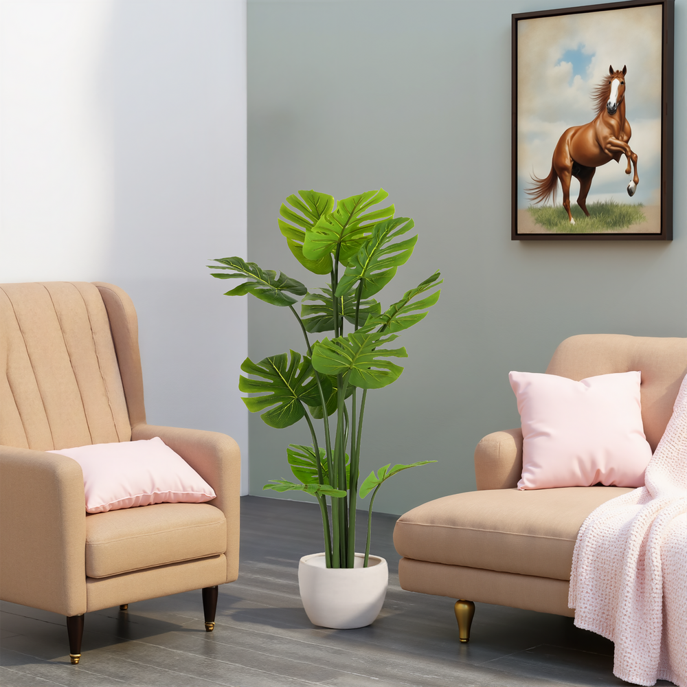 57' Artificial Monstera Deliciosa Plant with Black Plastic Pot Media 2