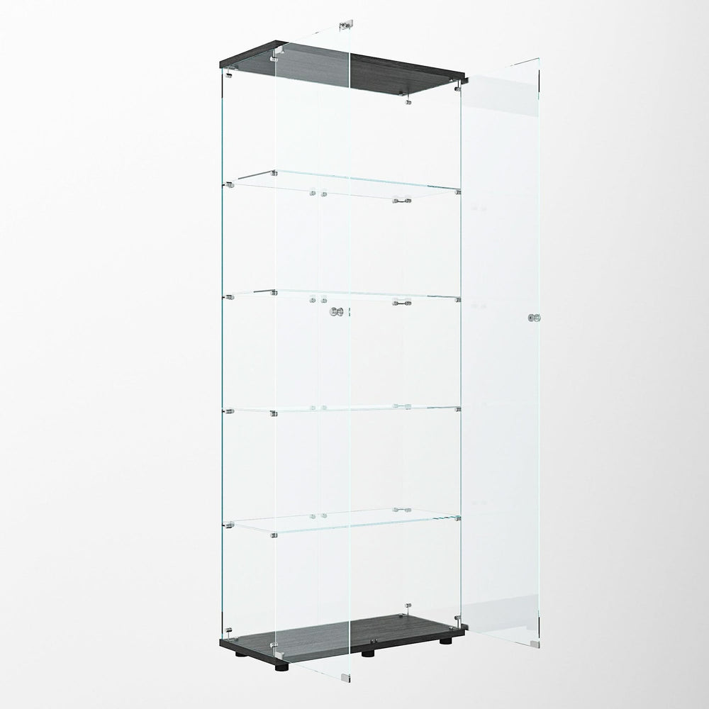 Glass Display Cabinet Tempered Glass Contemporary Living Room Black Media 9