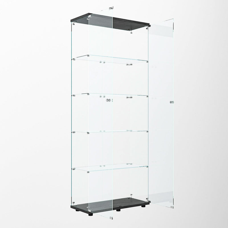 Glass Display Cabinet Tempered Glass Contemporary Living Room Black