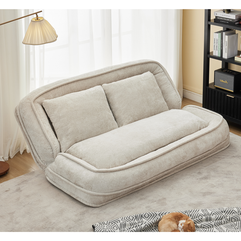 Pet Sofa Bed Chenille 2-In-1 Lounge Couch With 5 Adjustable Positions For People & Pets Beige