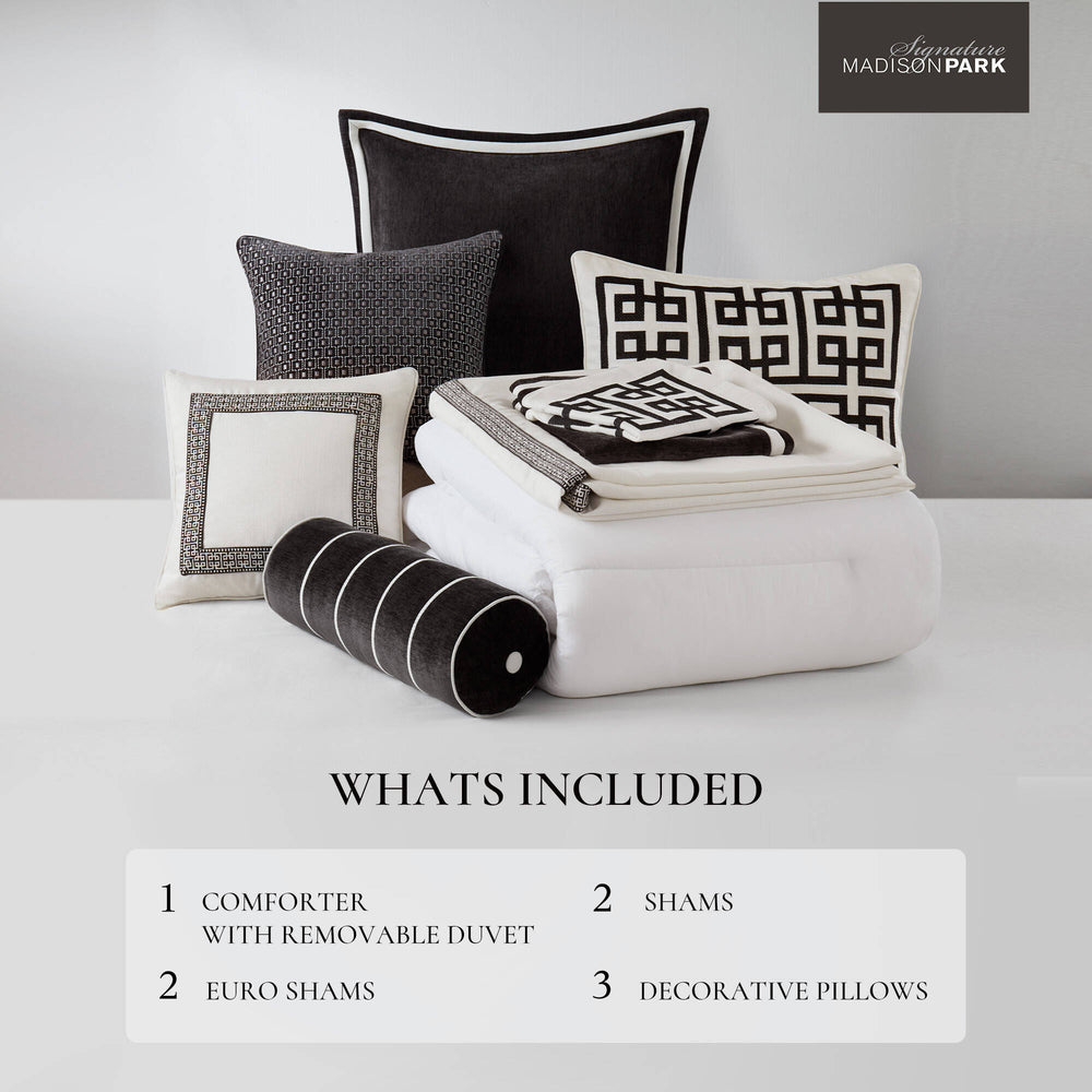 8 PCS Queen Embroidery Oversized Duvet Style Comforter Set Black/White Media 4