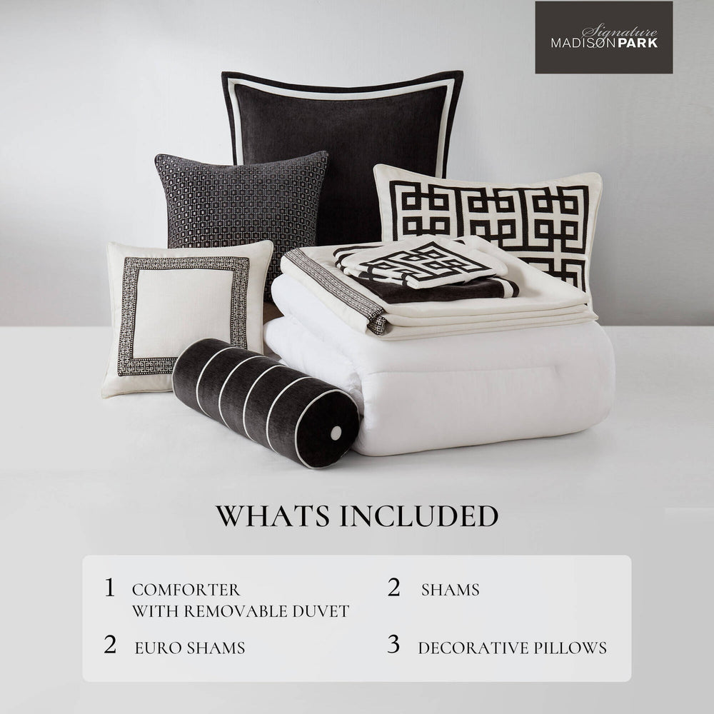 8 PCS Queen Embroidery Oversized Duvet Style Comforter Set Black/White Media 4