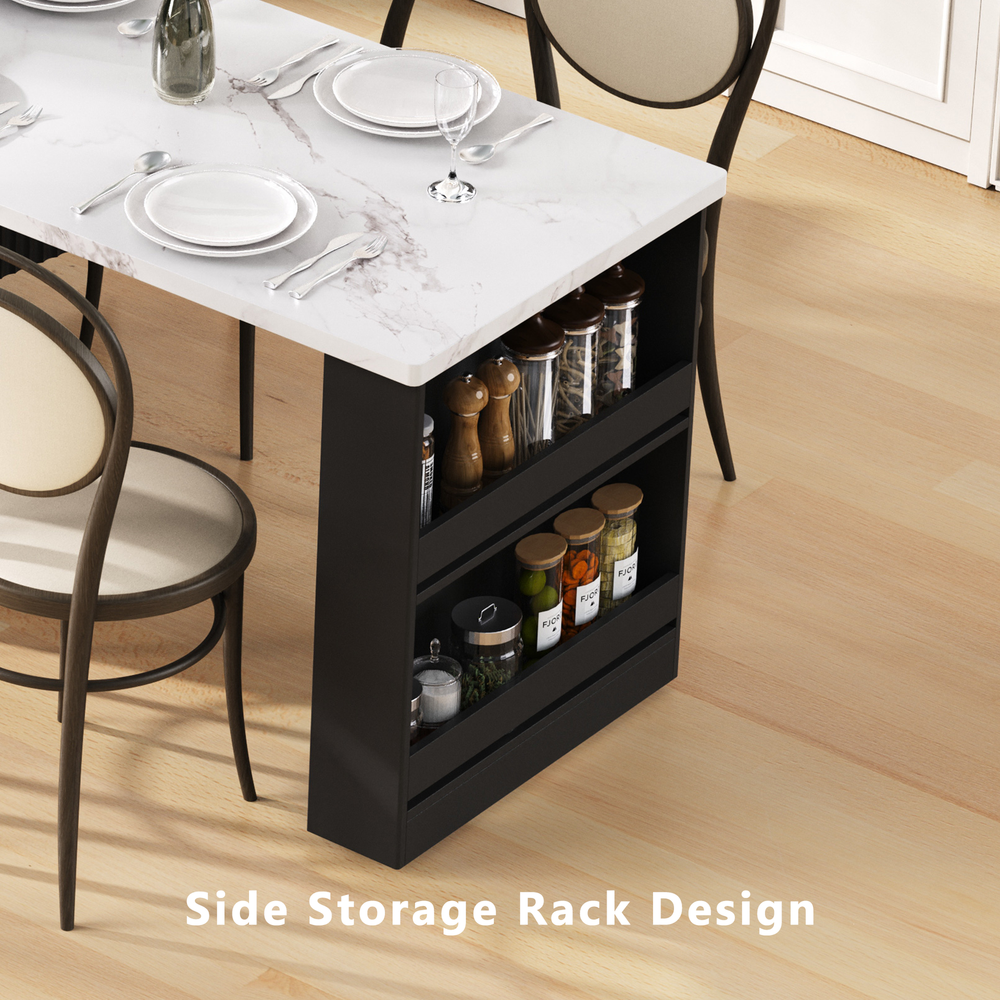 Kitchen Island Modern With Extendable Dining Table & Power Outlet For 4-6 People Black Media 12