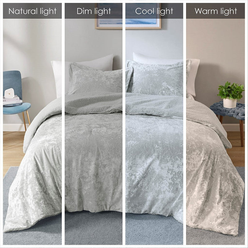 Crushed Velvet Sherpa Reversible Comforter Set