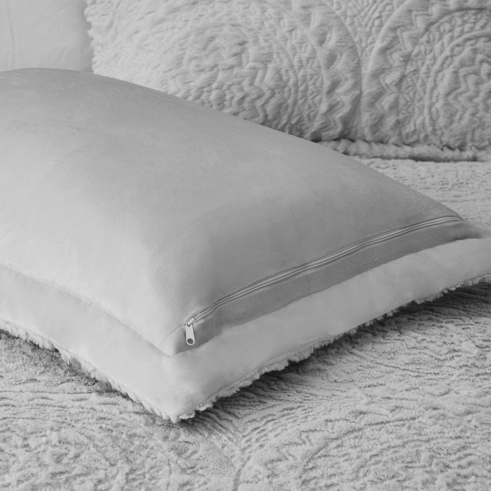Full/Queen Embroidered Medallion Faux Fur     Comforter Mini Set Media 3